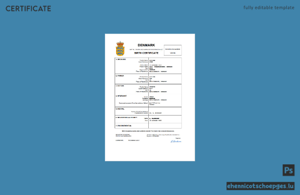 Dänische Geburtsurkunde (Word- und PDF-Beispiel)
